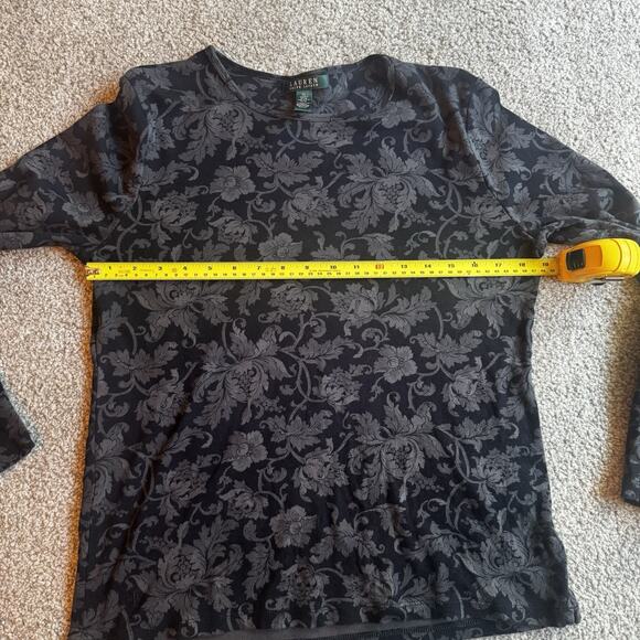 Lauren Ralph Lauren Womens XL Top Black Floral Baroque Floral Long Sleeve Cotton - Picture 11 of 11